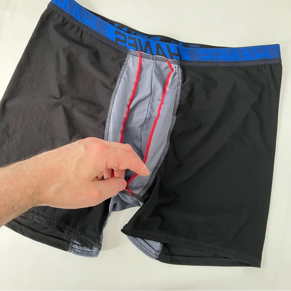 Hanes Men's X-Temp Total Support Pouch Long Leg Black & Gray Boxer Brief - Picture 7 of 8